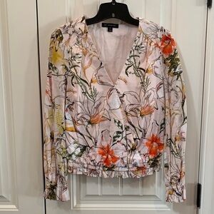 INC International Concepts Floral Wrap Blouse in Pink, Orange and Green